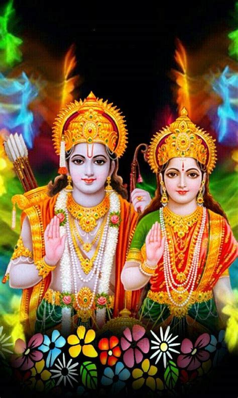 Download Divine Union - Ram and Sita on a Floral Background Wallpaper | Wallpapers.com