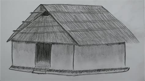 How to Draw And Shade a Village Hut Step by Step - YouTube