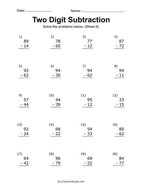 Two-Digit Subtraction Worksheets (Printable Math Drills) – DIY Projects ...