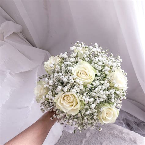 Bridal Bouquet - White Roses with Baby Breath - Lartiste - KL Florist