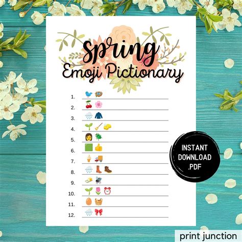 Spring emoji pictionary game printable springtime games fun spring party games spring activities ...