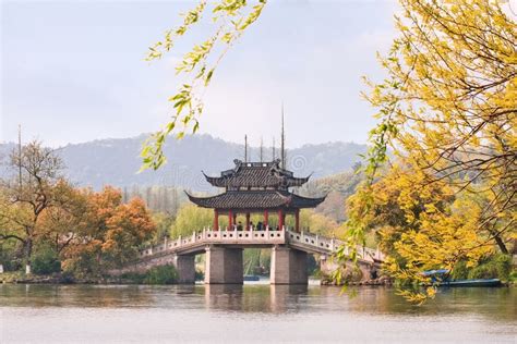 Bridge at Enchanting West Lake in Autumn Colors, Hangzhou, China Stock Image - Image of pagoda ...