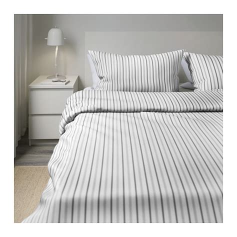 IKEA Hostoga KING DUVET COVER Pillowcases Set TICKING STRIPES Gray Grey HÖSTÖGA