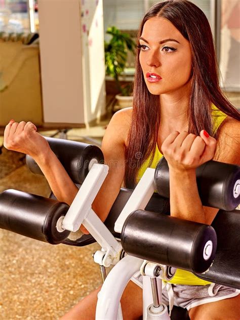 Girl Workout on Bicep Curl Machine in Sport Gym Stock Image - Image of happy, slim: 61960523