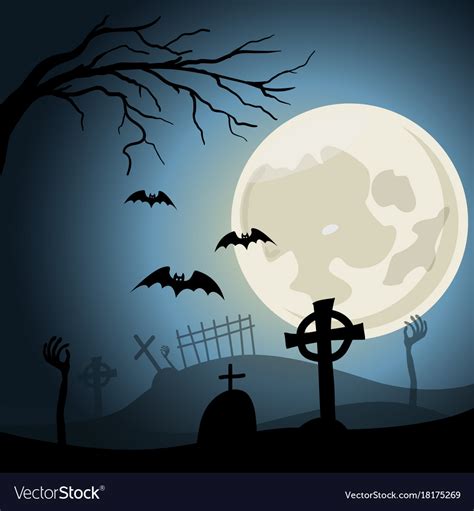 Halloween background graveyard with crosses Vector Image