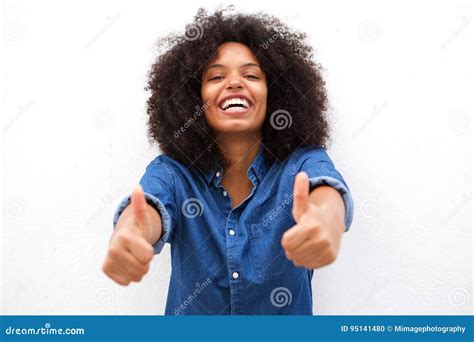 Smiling Black Woman With Two Thumbs Up Against White Background Stock Photo - Image of adult ...