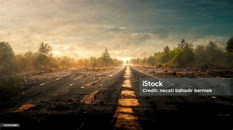 Empty Road On Sunset Background Stock Photo - Download Image Now ...