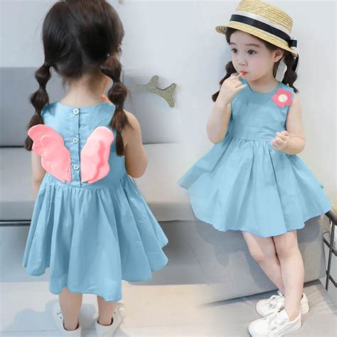 Baby girls dresses toddler cute Angel wings fashion dress 2019 new summer infant clothes pink ...