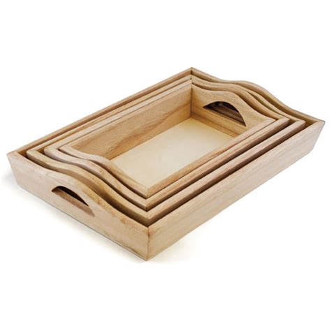 Paintable Wooden Trays W/Handles 4/Pkg-4.25"X7.5" To 6.75"X10.25" - Walmart.com