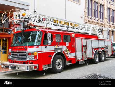 New Orleans, USA - May 14, 2015: Fire Engine of the New Orleans Fire Department on Bourbon ...