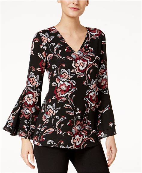 Alfani Petite Printed Bell-Sleeve Blouse, Created for Macy's - Macy's ...