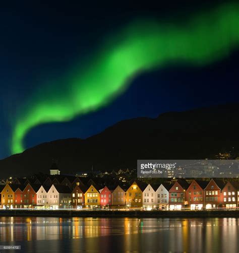 Northern lights - Aurora borealis over Bryggen in Bergen, Norway ...