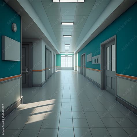 corridor in large modern hospital building Stock Illustration | Adobe Stock