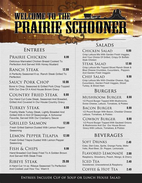 Menus - Prairie Schooner Steak House