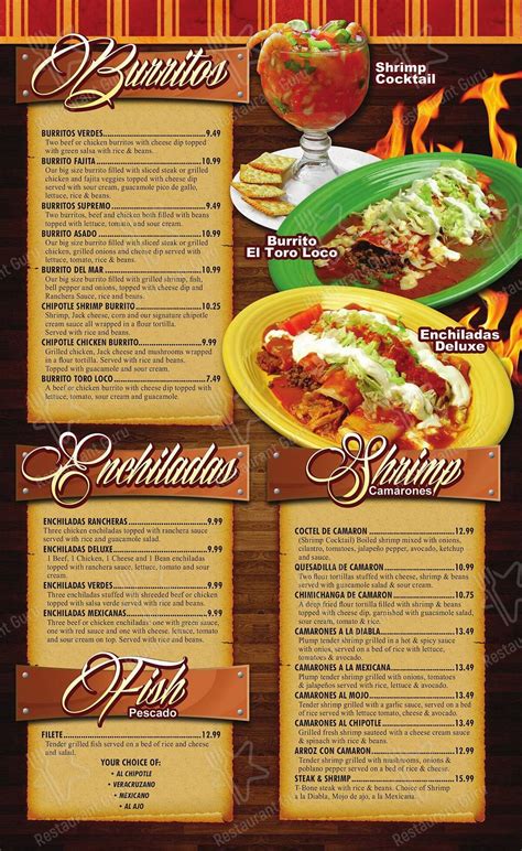 Menu at El Toro Loco restaurant, Memphis, Poplar Ave