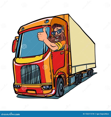 Truck Driver. Man with Beard Thumbs Up Stock Vector - Illustration of cabin, heavy: 156317278