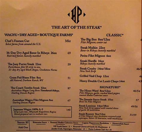 Hyde Park Prime Steakhouse, Pittsburgh - Menu, Prices & Restaurant ...