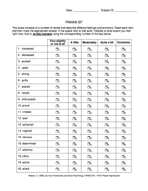 Panas Scale Questionnaire Pdf - Fill Online, Printable, Fillable, Blank ...