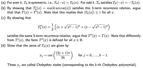 The recurrence relation for Chebyshev polynomials: | Chegg.com