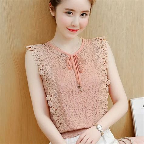 Aliexpress.com : Buy 2018 Summer V Neck Sleeveless Pink Lace Blouses ...