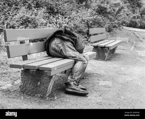 Man sleeping on a park bench in Germany Stock Photo - Alamy