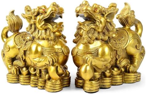 Amazon.com: AMTOOCH Feng Shui pi yao Brass Statue a pair Wealth pixiu ...