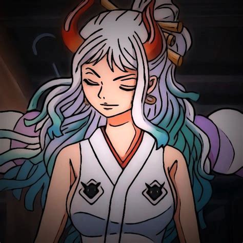 an anime character with long hair and horns on her head is staring at the camera