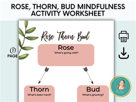 Rose, Thorn, Bud Mindfulness Worksheet, Mental Health Printable, Mindfulness - Etsy