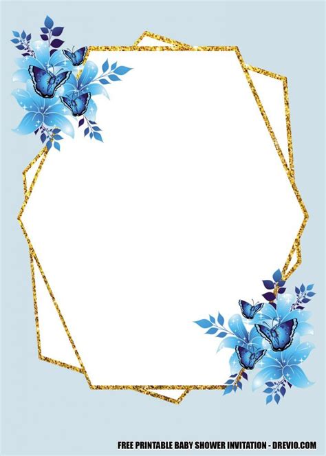 12+ FREE Blue Floral Gold Invitation Templates – Downloadable | Gold ...