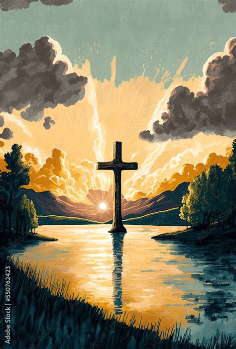 Spiritual illustration jesus cross christianity background art crucifix ...