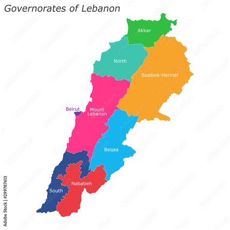 Lebanon map with governorates. Political map. Vector illustration Stock ...