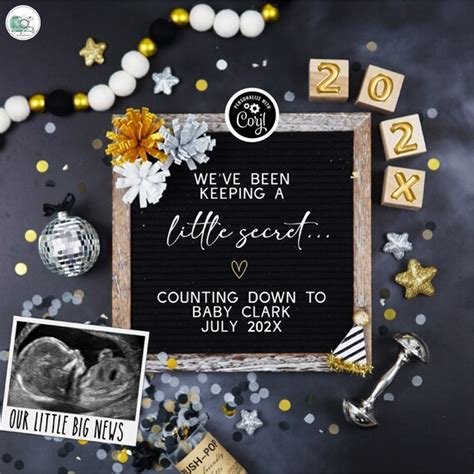 Minimalist New Years Eve Baby Announcement, Digital Boho New Year Pregnancy Announcement, NYE ...