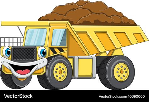 Cartoon happy yellow dump truck Royalty Free Vector Image