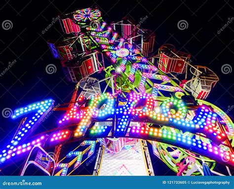 Close Up Picture of the Zipper Ride Editorial Image - Image of amusement, neon: 121733605