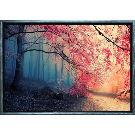 Startonight Silver Luxury Framed Canvas Wall Art Silver Red Leaves ...