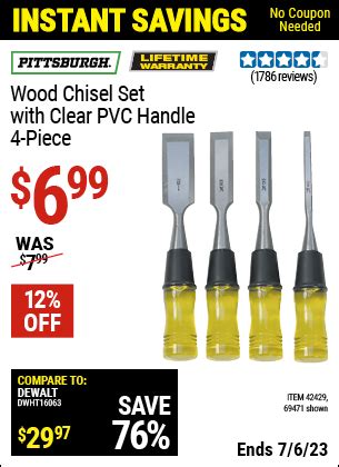 PITTSBURGH Wood Chisel Set with Clear PVC Handle 4 Pc. for $6.99 – Harbor Freight Coupons