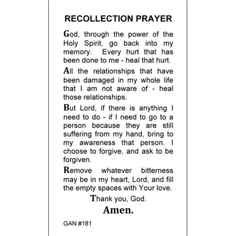 Recollection Prayer Card | Gannon's Prayer Card Co.