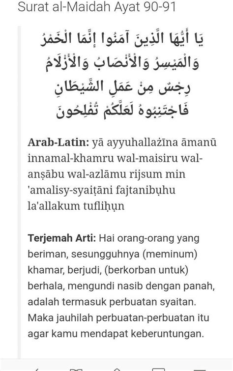 Surah Al Maidah Ayat 90 Dan 91 Beserta Artinya