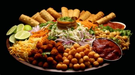 Premium AI Image | A platter of assorted Indian street food including samosas and bhel puri