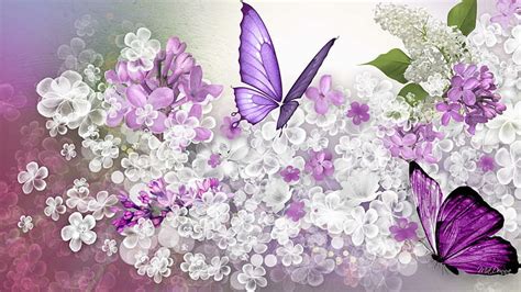 HD wallpaper: Lilac Predicition, purple butterflies on white-and-purple flowers wallpaper ...