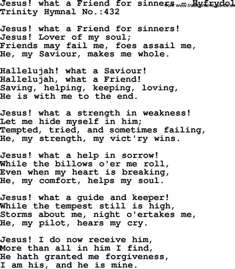 Trinity Hymnal Hymn: Jesus! What A Friend For Sinners--Hyfrydol - lyrics, midi and PDF