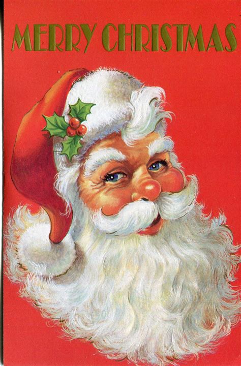 UNUSED Vintage Christmas Card: Santa Claus with Holly in His Hat | Vintage christmas cards ...