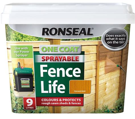 Ronseal One Coat Sprayable Fence Life Harvest Gold Shed & Fence Stain 9L | Departments | DIY at B&Q