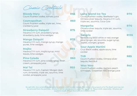 @the Beach Bar menù, Pretoria - Main Menu | Sluurpy