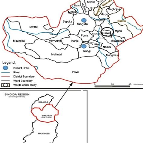 Map of Singida showing the study area (modified from Ekeke 2010 ...