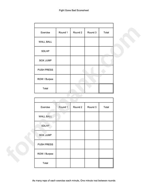 Fight Gone Bad Scoresheet printable pdf download