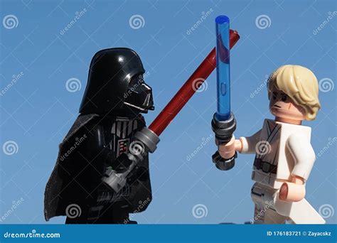 Lego Star Wars Figures of Luke Skywalker and Darth Vader Fighting with ...