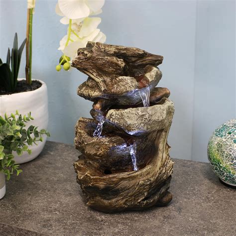 Sunnydaze Indoor Home Decorative Tiered Rock and Log Waterfall Tabletop ...