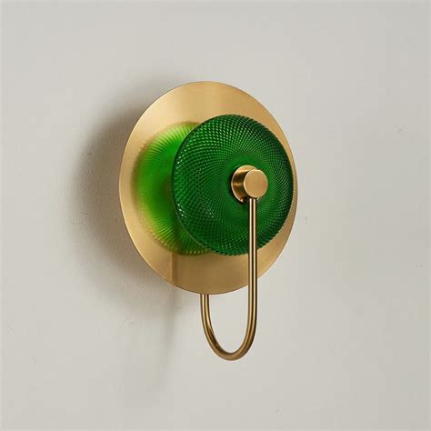 Bell Shape Wall Light Sconce Post Modern Green/Clear Prismatic Glass 1-Light Brass Wall Lamp ...