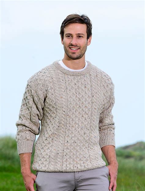 Mens wool sweater, Irish wool sweater, heavyweight Aran Mens Knit ...